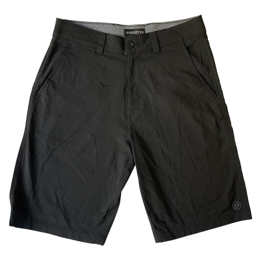 Hang Ten Men Shorts Size 30 Black Striped Chino Casual Button 10" Inseam Stretch